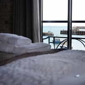 Sea views and fishing boats in Folkestone Harbour